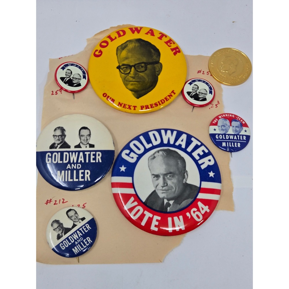 Vintage Lot 1964 Barry Goldwater William Miller Campaign Buttons Coin Japanese